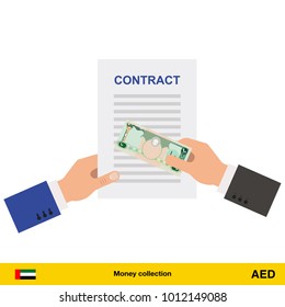 Dirham banknote. Contract concept vector illustration.