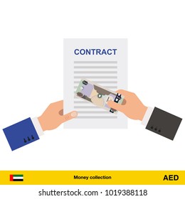 Dirham banknote. Contract concept vector illustration.
