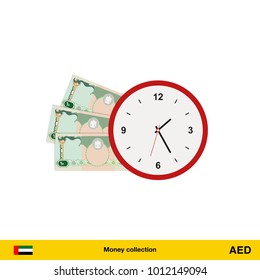 Dirham banknote. Time is money concept vector illustration.