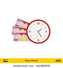 Dirham banknote. Time is money concept vector illustration.