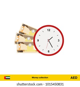 Dirham banknote. Time is money concept vector illustration.