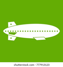Dirigible balloon icon white isolated on green background. Vector illustration