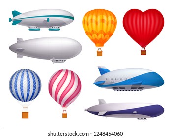 Diseño de transporte de globos y materiales distintos de la ilustración de vectores aislados y realistas