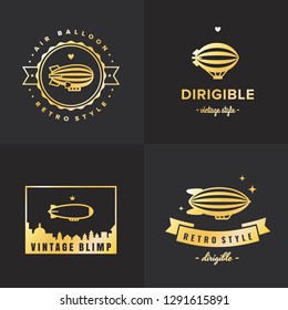 Dirigible (blimp) hipster and vintage gold logo vector set. Part two.