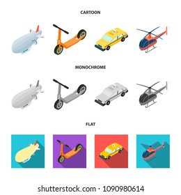 A dirigible, a children scooter, a taxi, a helicopter.Transport set collection icons in cartoon,flat,monochrome style vector symbol stock illustration web.