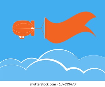 Dirigible flying and banner for text over cloud and blue sky,vector illustration