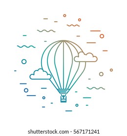 Dirigible and hot air balloons airship. Elements are drawn in vector in a linear style