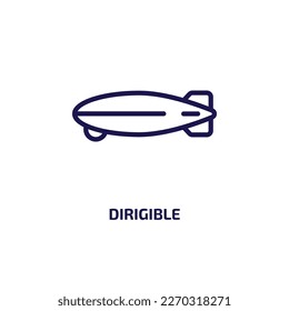 Icono dirigible de la colección de transporte. Delgado dirigible lineal, transporte, icono de contorno de plano aislado sobre fondo blanco. Señal de dirigible de línea vectorial, símbolo para web y móvil