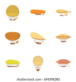 Dirigible icons set. Cartoon set of 9 dirigible vector icons for web isolated on white background