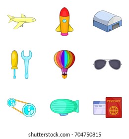 Dirigible icons set. Cartoon set of 9 dirigible vector icons for web isolated on white background