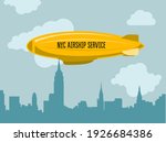 Dirigible over city - zeppelin with advertising message in clouds