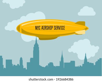 Dirigible sobre la ciudad - zeppelin con mensaje publicitario en las nubes