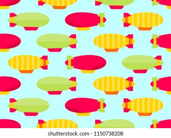 Dirigible seamless pattern. Colorful airships. Vector illustration