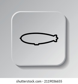 Dirigible simple icon. Flat desing. Black icon on square button with shadow. Grey background.ai