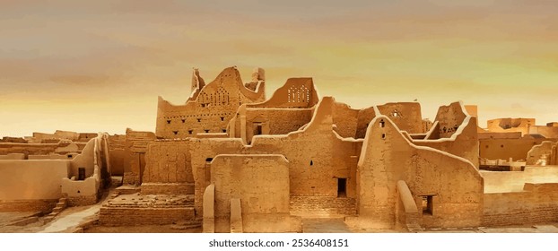 Diriyah Ancient City at Sunset – Historic Saudi Landmark in Warm Tones