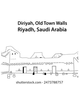 Diriyah old town walls, Riyadh, Saudi Arabia. Beginning of the founding day of Saudi Arabia. Saudi Arabia celebrates February 22