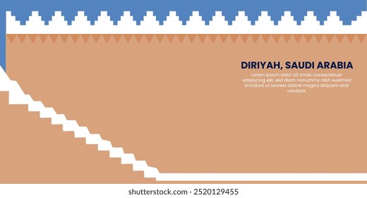 Diriyah, Saudi Arabia - Architectural Silhouette of Historical Najd Clay Buildings on Blue Background