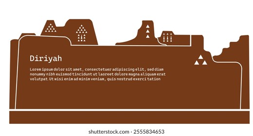 Diriyah Saudi Arabia Minimalist Brown Landmark Illustration - Cultural Heritage Design