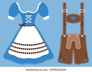 Dirndl And Leather Pants Blue Brown Blue Background