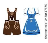 Dirndl and Lederhose. Traditional costumes of Bavaria. Women