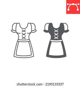 Dirndl line and glyph icon, dress and oktoberfest, dirndl vector icon, vector graphics, editable stroke outline sign, eps 10.