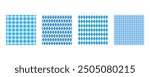 Dirndl pattern set. Bavarian pattern with blue and white rhombus, diamonds. Oktoberfest seamless patterns set. White and blue backgrounds for beer festival, Bavarian print. Checkered, plaid wallpaper.