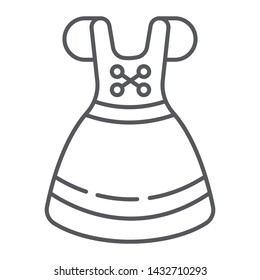 Dirndl thin line icon, clothes and austria, oktoberfest dress sign, vector graphics, a linear pattern on a white background, eps 10.