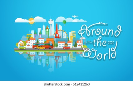 Lugares famosos y sucios. El concepto de todo el mundo. Vector de paisaje urbano moderno ilustración de viaje 