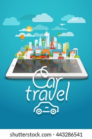 Lugares famosos del mundo. Moderna ilustración de viaje Vector de paisajes urbanos. Viaje en Camión  concepto