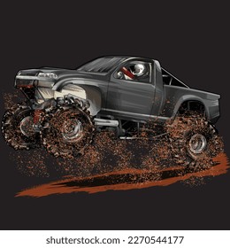 dirt black truck splash, isolated on black background for business elements, screen printing, digital printing,DGT,DFT and poster.