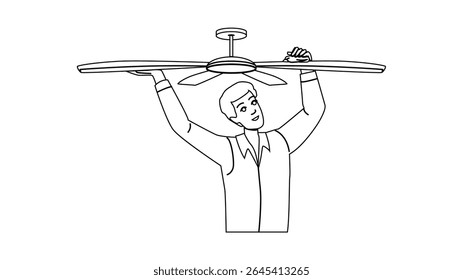 dirt cleaning fan vector. clean electric, home dust, housework white dirt cleaning fan character. people black line pencil drawing illustration
