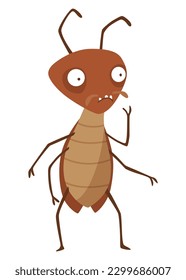 Dirt cockroach. Funny brown beetle. Adorable parasit, wildlife sticker. Cartoon insect pest vector illustration