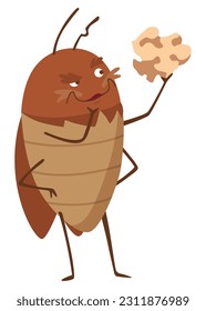 Dirt cockroach. Funny brown beetle. Adorable parasit, wildlife sticker. Cartoon insect pest vector illustration