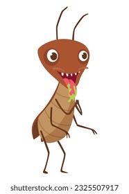 Dirt cockroach. Funny brown beetle. Adorable parasit, wildlife sticker. Cartoon insect pest vector illustration