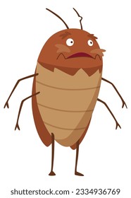 Dirt cockroach. Funny brown beetle. Adorable parasit, wildlife sticker. Cartoon insect pest vector illustration