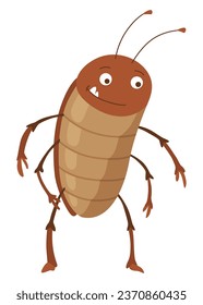 Dirt cockroach. Funny brown beetle. Adorable parasit, wildlife sticker. Cartoon insect pest vector illustration