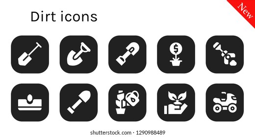  dirt icon set. 10 filled dirt icons. Simple modern icons about  - Shovel, Plant, Poop, Sow, Planting, Quad