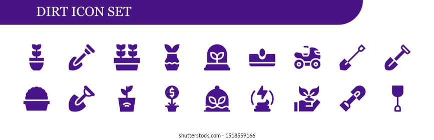 dirt icon set. 18 filled dirt icons.  Simple modern icons about  - Plant, Shovel, Plants, Sow, Quad, Manure, Planting