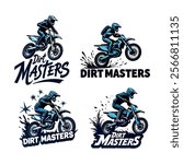 Dirt masters logo featuring motocross bikes in action for extreme sports and adventure-themed branding