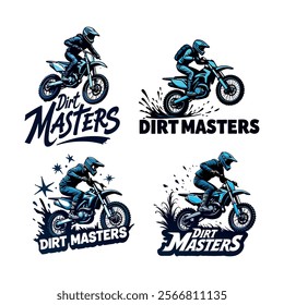 Dirt masters logo featuring motocross bikes in action for extreme sports and adventure-themed branding