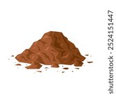 Dirt pile. Brown geometric soil heap in cartoon style. Vector illustration isolated on a white background. Ground clipart for construction, agricultural, environmental designs.