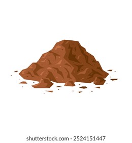 Dirt pile. Brown geometric soil heap in cartoon style. Vector illustration isolated on a white background. Ground clipart for construction, agricultural, environmental designs.