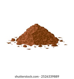 Dirt pile. Brown geometric soil heap in cartoon style. Vector illustration isolated on a white background. Ground clipart for construction, agricultural, environmental designs.