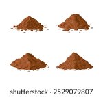 Dirt piles. Set of brown geometric soil heaps in cartoon style. Vector illustration isolated on a white background. Ground clipart for construction, agricultural, environmental designs.