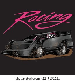 Dirt Racing Car splash, isolated on black background, for t-shirt business, digital printing, screen printing and poster