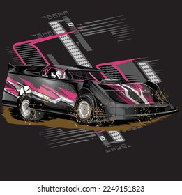 Dirt Racing Car splash, isolated on black background, for t-shirt business, digital printing, screen printing and poster