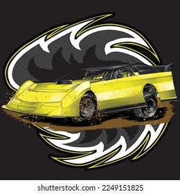 Dirt Racing Car splash, isolated on black background, for t-shirt business, digital printing, screen printing and poster