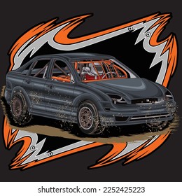 Dirt Racing Car splash, isolated on black background, for t-shirt business, digital printing, screen printing and poster