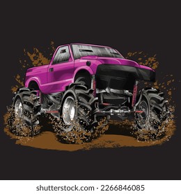 dirt red truck splash, isolated on black background for business elements, screen printing, digital printing,DGT,DFT and poster.