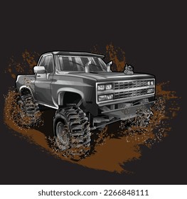 dirt red truck splash, isolated on black background for business elements, screen printing, digital printing,DGT,DFT and poster.
